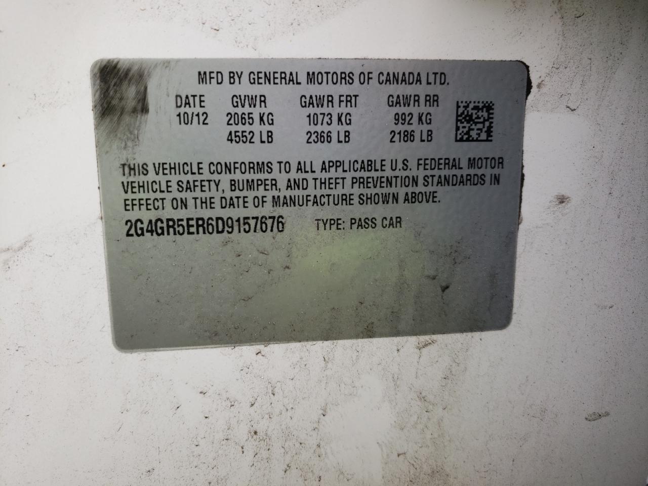 Photo 10 from auction – 2013 BUICK REGAL with VIN 2G4GR5ER6D915767