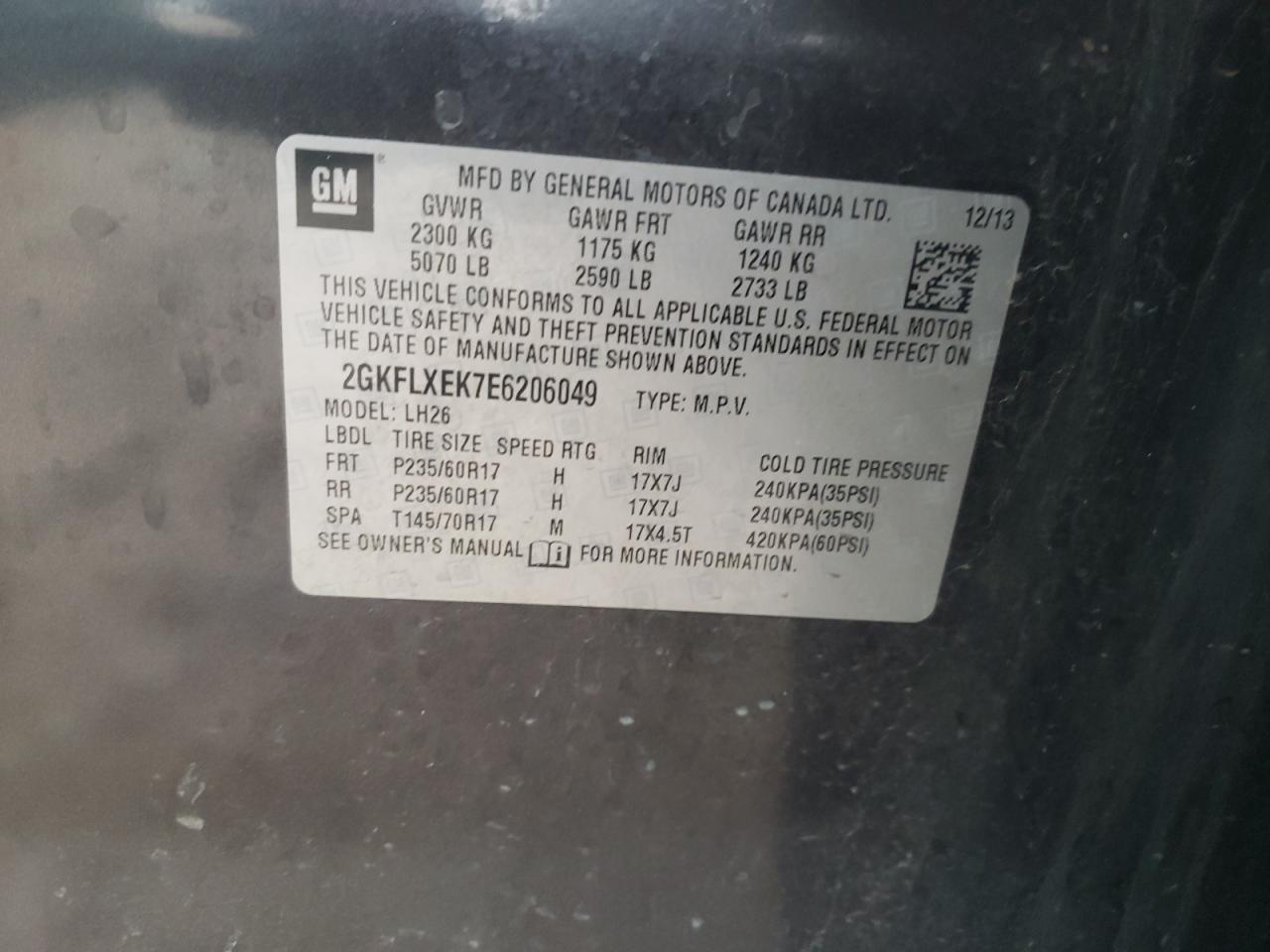 Photo 10 from auction – 2014 GMC TERRAIN SL with VIN 2GKFLXEK7E6206049