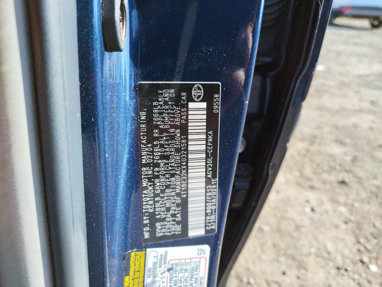 Photo 10 from auction – 2004 TOYOTA CAMRY with VIN 4T1BE32KX4U321581