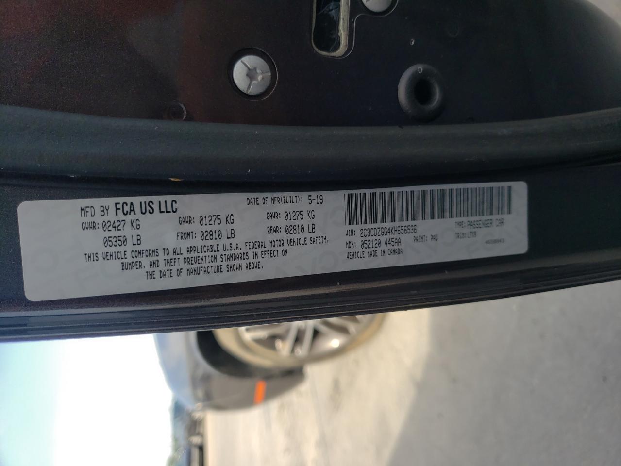 Photo 10 from auction – 2019 DODGE CHALLENGER with VIN 2C3CDZGG4KH656536