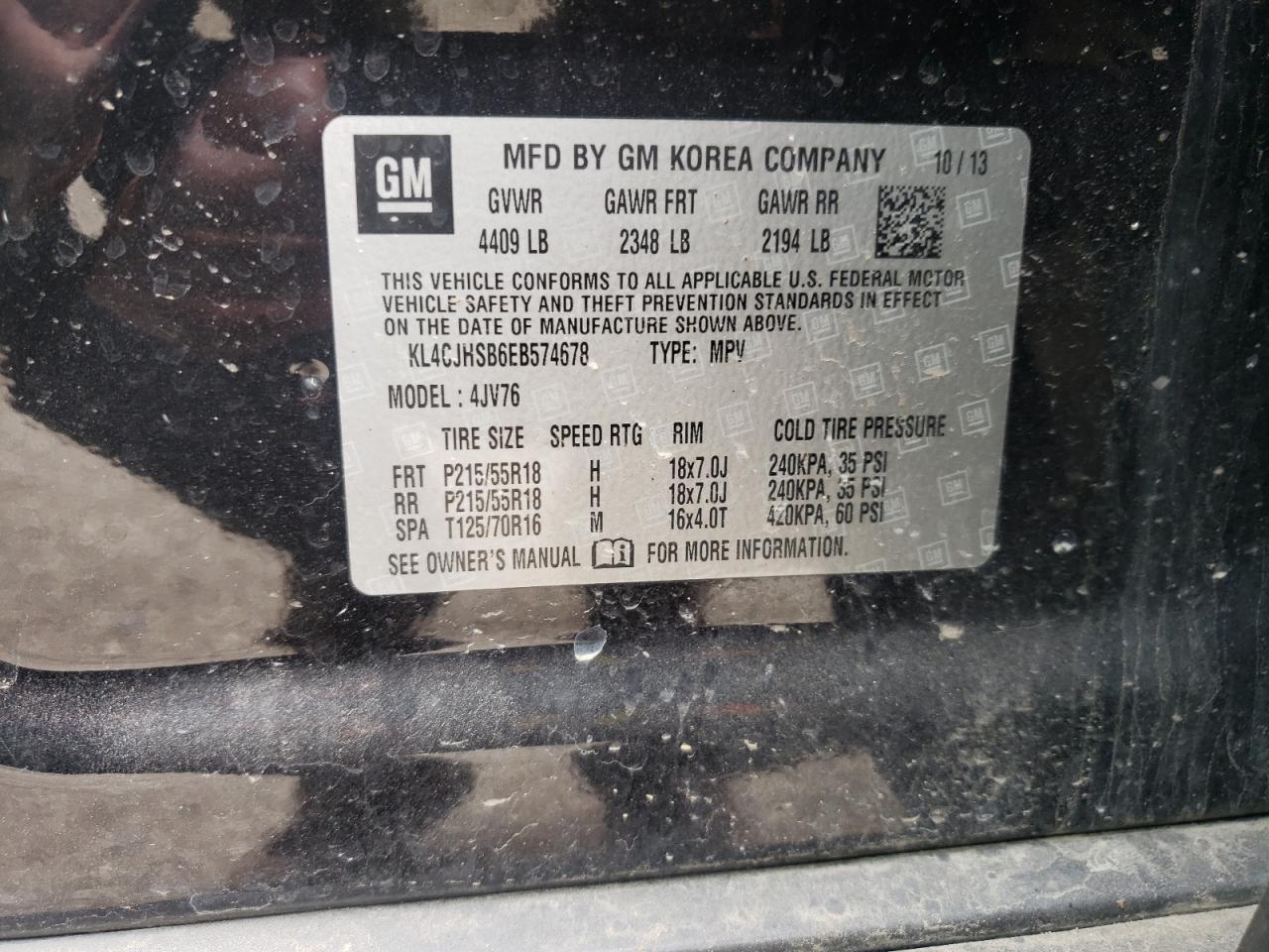 Photo 10 from auction – 2014 BUICK ENCORE PRE with VIN KL4CJHSB6EB574678