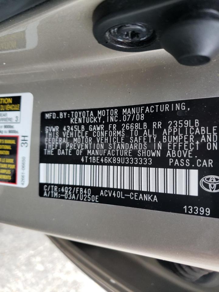 Photo 10 from auction – 2009 TOYOTA CAMRY BASE with VIN 4T1BE46K89U333333