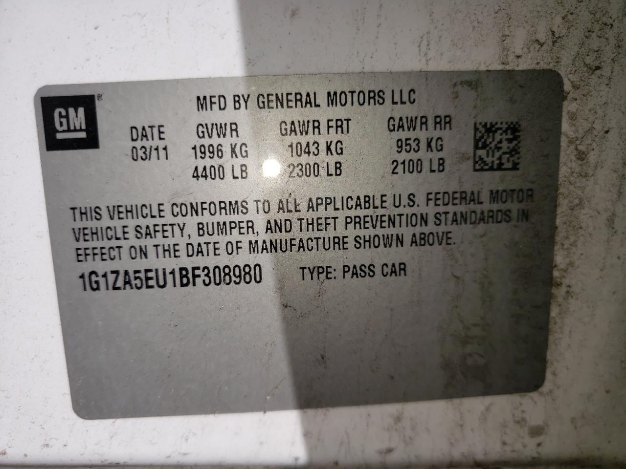 Photo 10 from auction – 2011 CHEVROLET MALIBU LS with VIN 1G1ZA5EU1BF308980