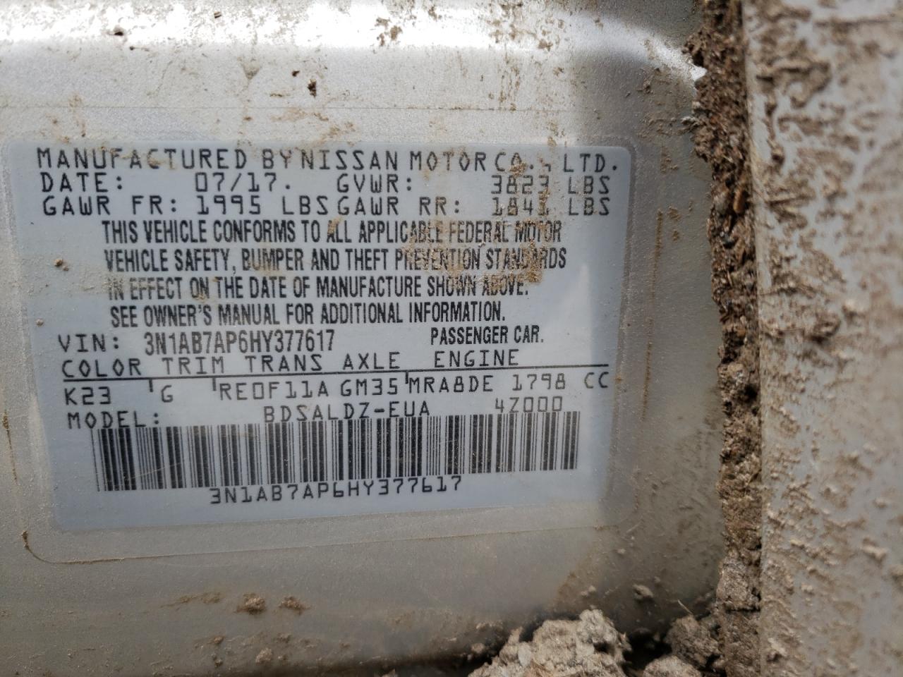 Photo 10 from auction – 2017 NISSAN SENTRA S with VIN 3N1AB7AP6HY377617