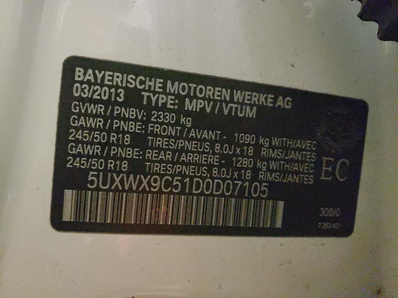 Photo 10 from auction – 2013 BMW X3 XDRIVE2 with VIN 5UXWX9C51D0D07105