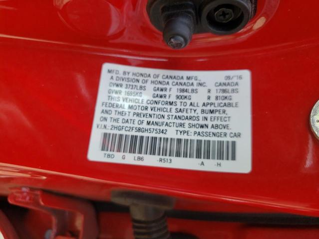 Photo 10 from auction – 2016 HONDA CIVIC LX with VIN 2HGFC2F58GH575342