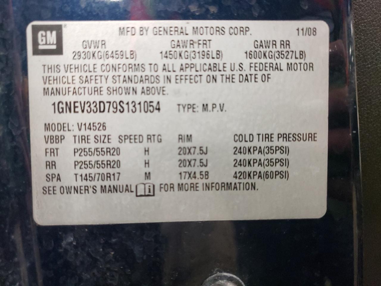 Photo 10 from auction – 2009 CHEVROLET TRAVERSE L with VIN 1GNEV33D79S131054