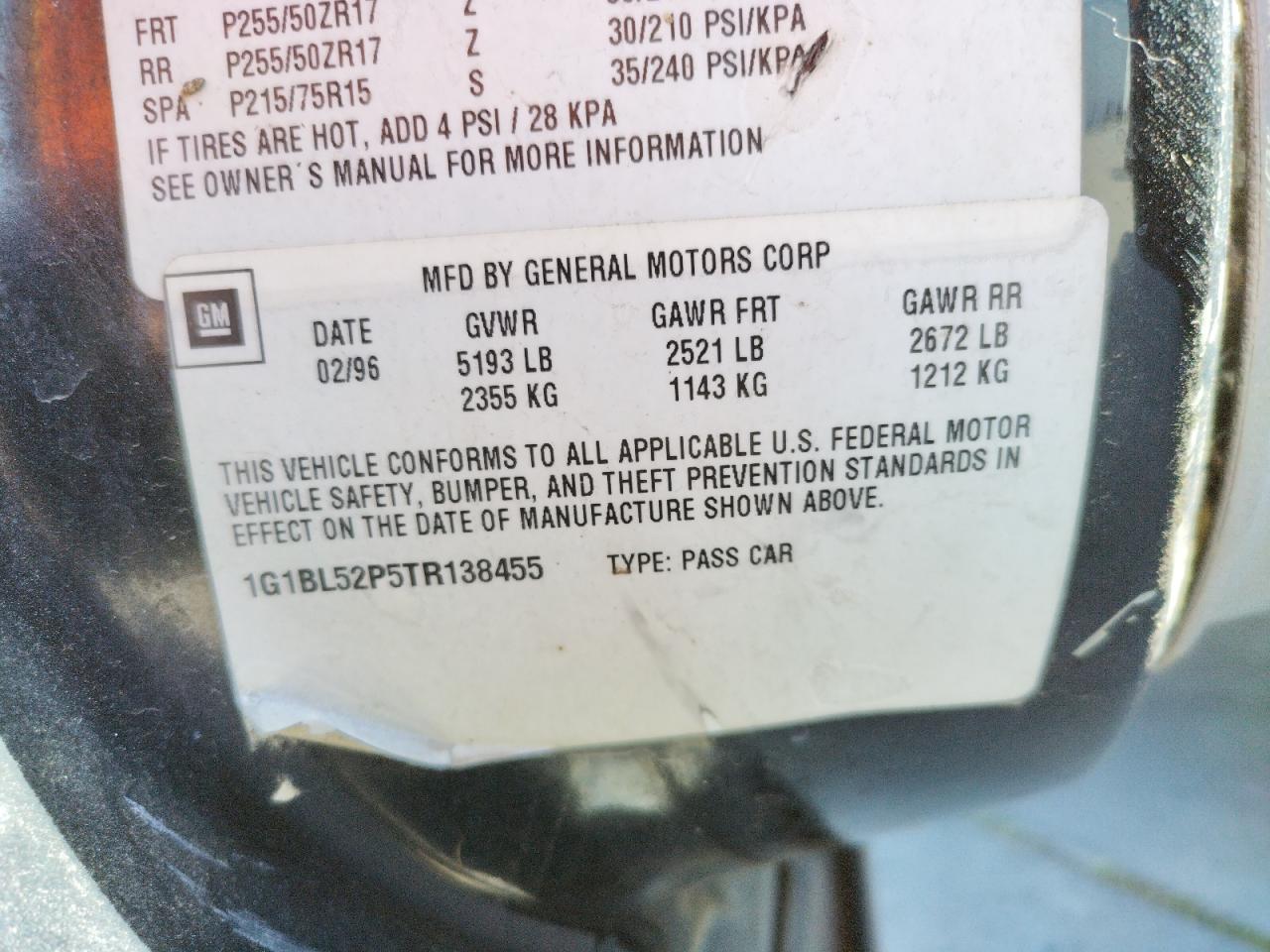 Photo 10 from auction – 1996 CHEVROLET CAPRICE / with VIN 1G1BL52P5TR138455