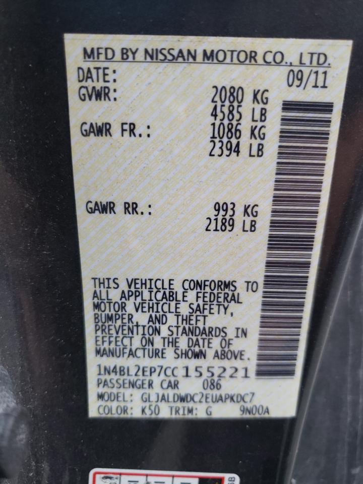 Photo 10 from auction – 2012 NISSAN ALTIMA SR with VIN 1N4BL2EP7CC155221