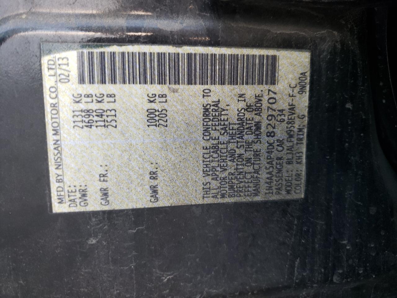 Photo 10 from auction – 2013 NISSAN MAXIMA S with VIN 1N4AA5AP4DC829707