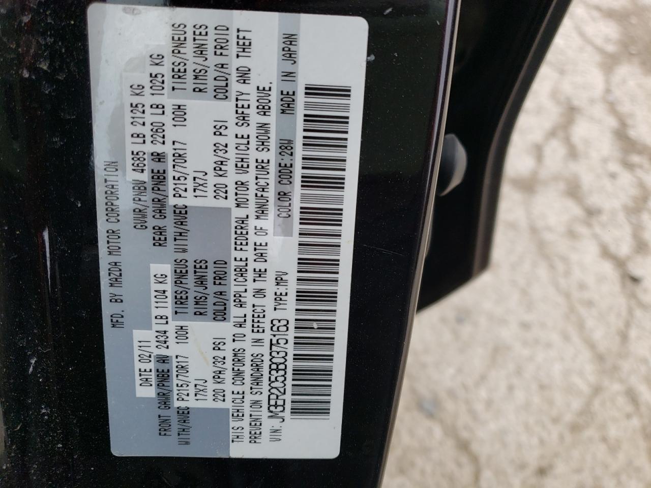 Photo 10 from auction – 2011 MAZDA CX-7 with VIN JM3ER2C53B0375163