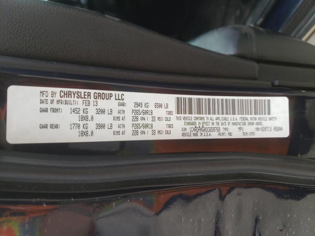 Photo 10 from auction – 2013 DODGE DURANGO SX with VIN 1C4RDHAG0DC659769