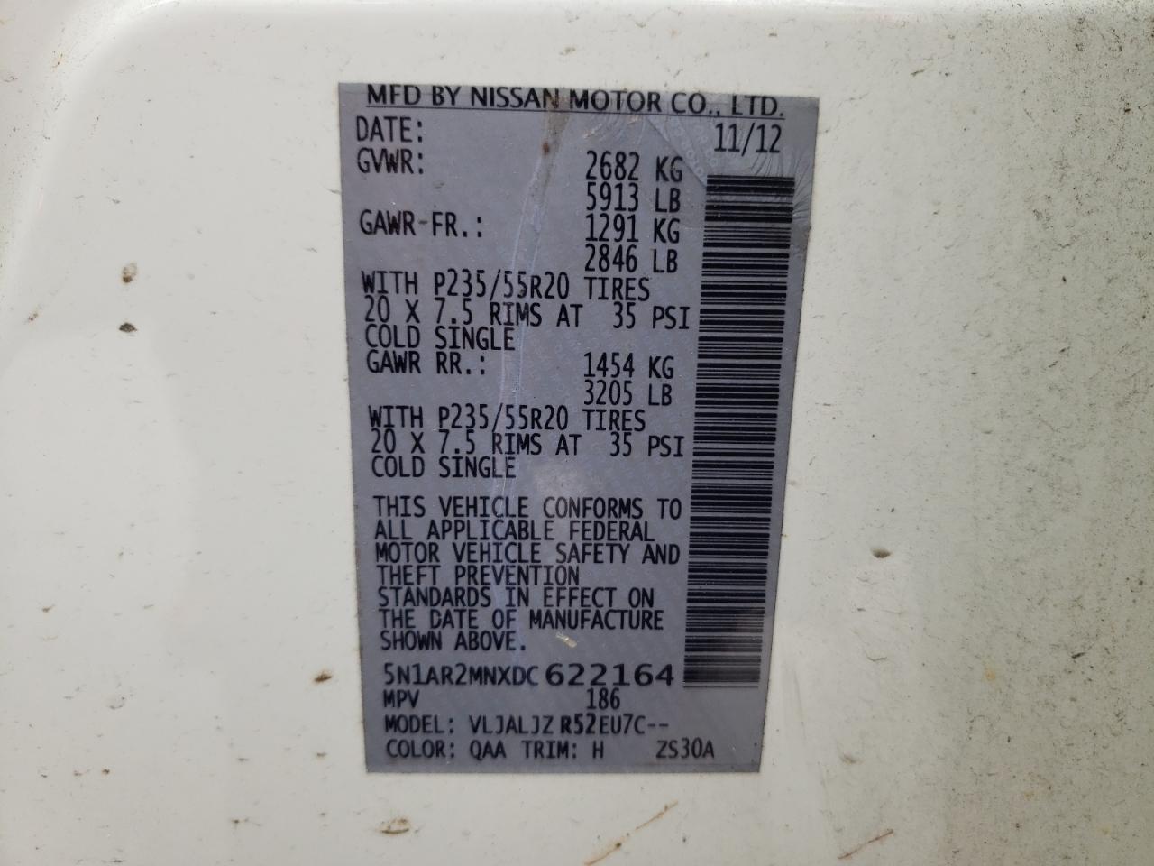 Photo 10 from auction – 2013 NISSAN PATHFINDER with VIN 5N1AR2MNXDC622164