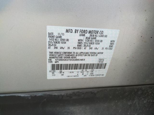 Photo 10 from auction – 2016 FORD EXPLORER S with VIN 1FM5K8GT0GGB63453