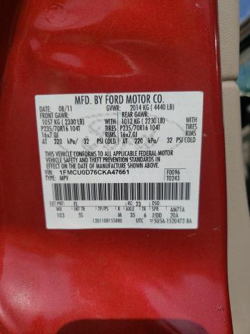 Photo 10 from auction – 2012 FORD ESCAPE XLT with VIN 1FMCU0D76CKA47661