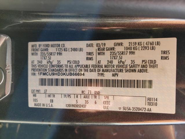 Photo 10 from auction – 2019 FORD ESCAPE SEL with VIN 1FMCU9HD3KUB66694