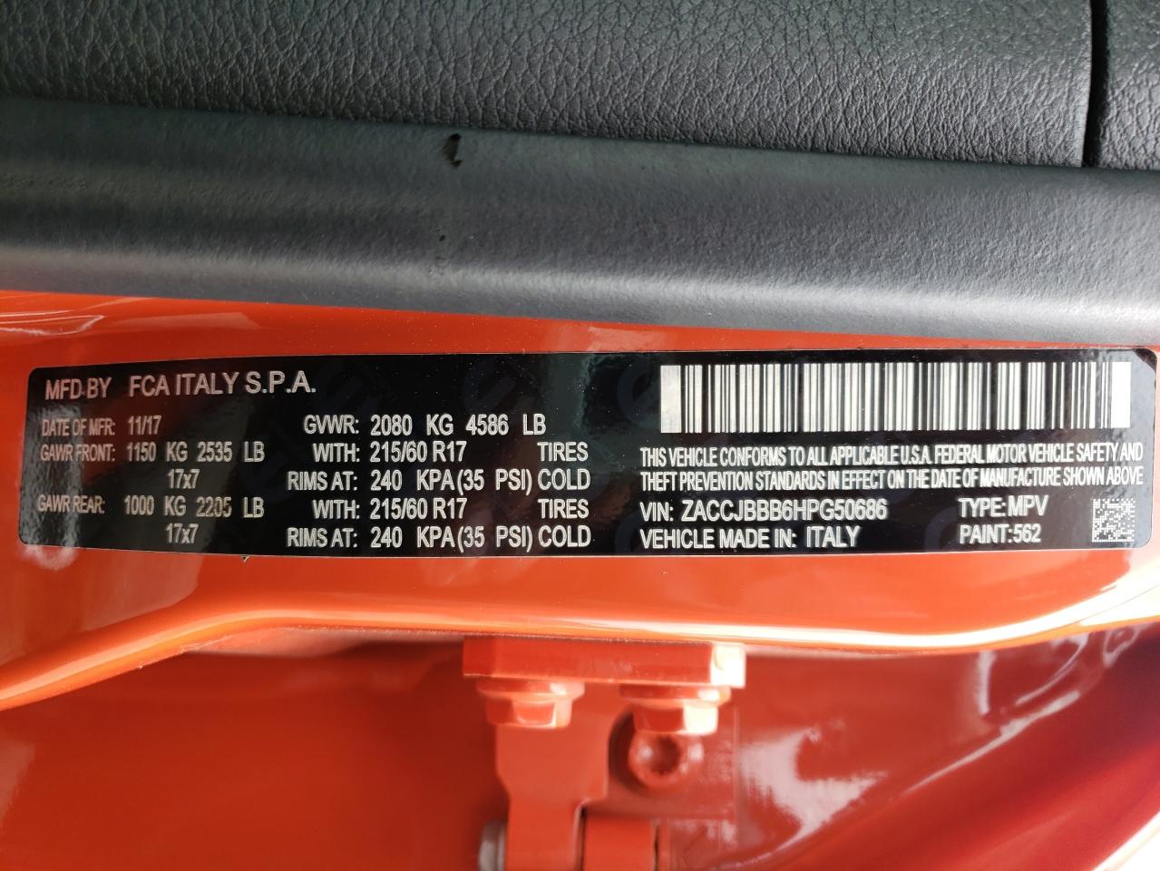 Photo 10 from auction – 2017 JEEP RENEGADE L with VIN ZACCJBBB6HPG50686