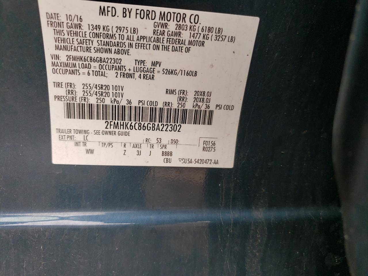 Photo 10 from auction – 2016 FORD FLEX SEL with VIN 2FMHK6C86GBA22302
