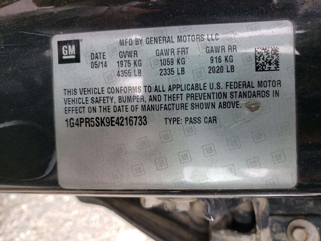 Photo 10 from auction – 2014 BUICK VERANO CON with VIN 1G4PR5SK9E4216733