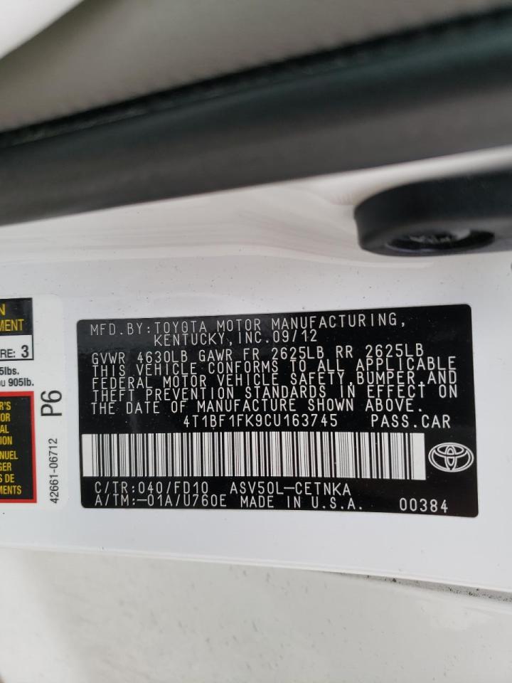 Photo 10 from auction – 2012 TOYOTA CAMRY BASE with VIN 4T1BF1FK9CU163745