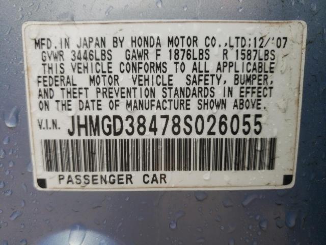 Photo 10 from auction – 2008 HONDA FIT with VIN JHMGD38478S026055