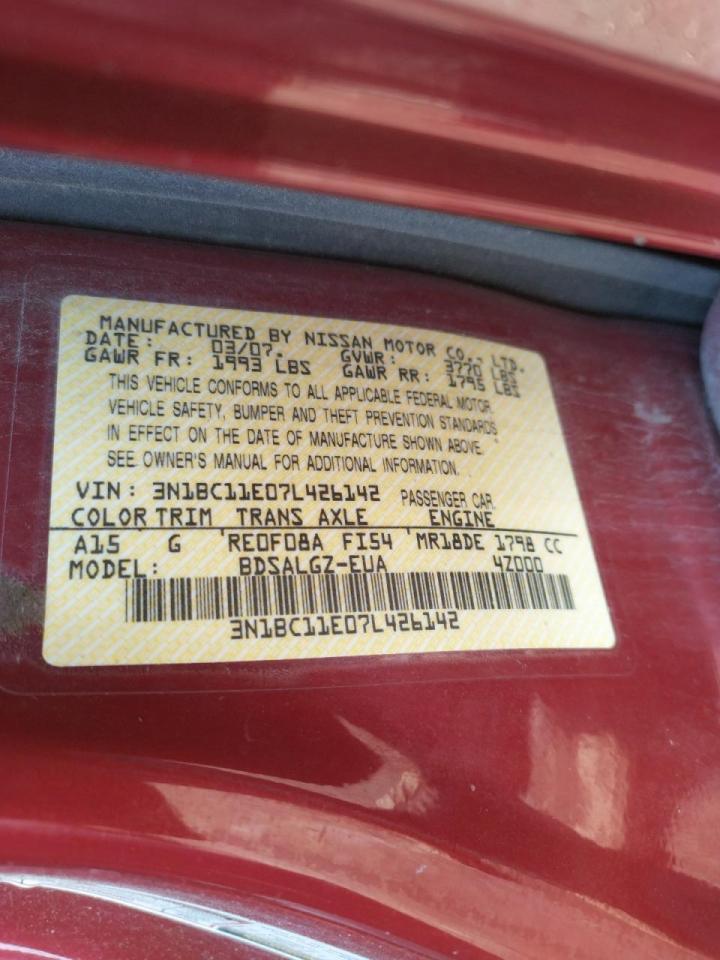 Photo 10 from auction – 2007 NISSAN VERSA S with VIN 3N1BC11E07L426142