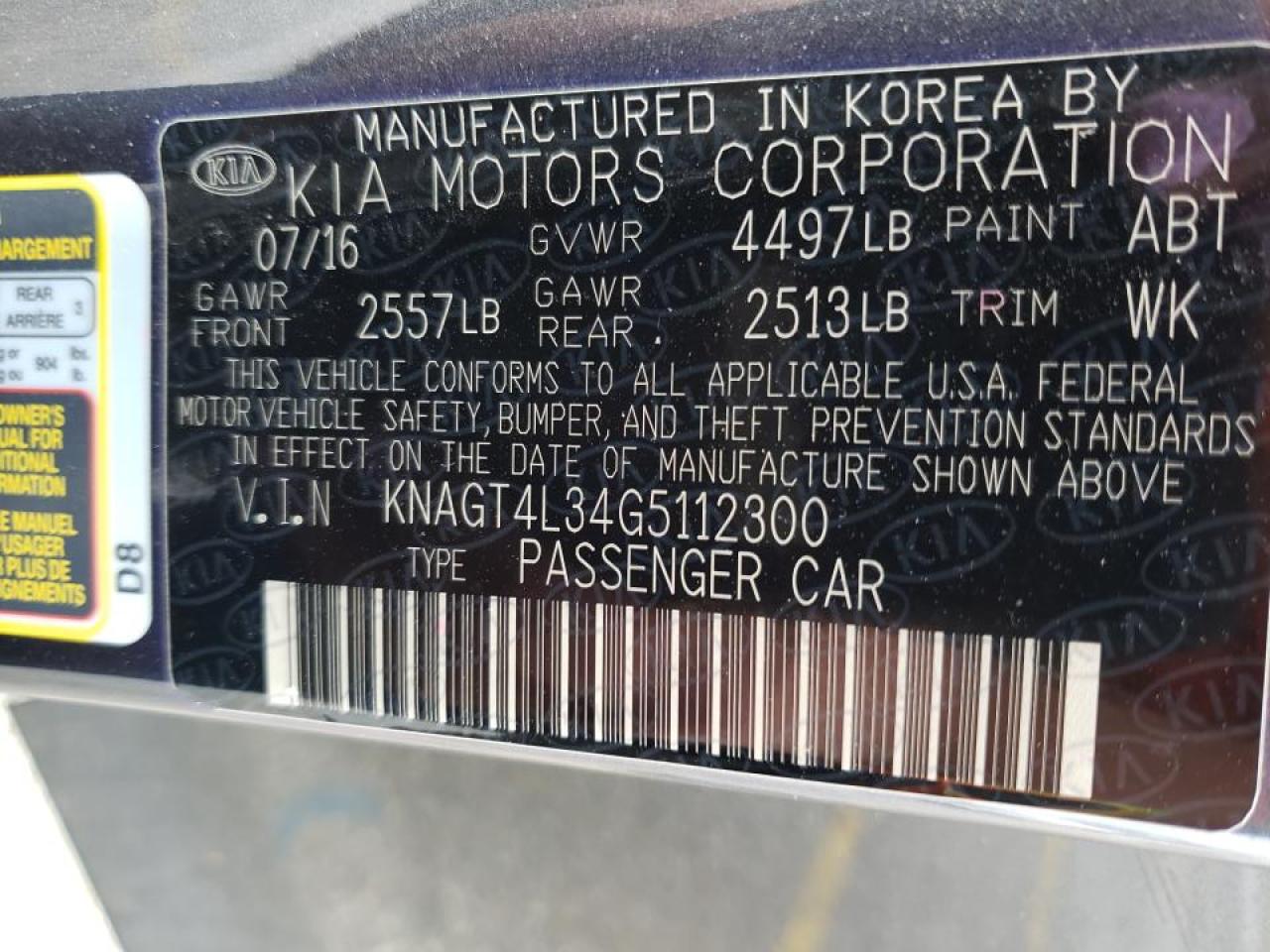 Photo 10 from auction – 2016 KIA OPTIMA LX with VIN KNAGT4L34G5112300