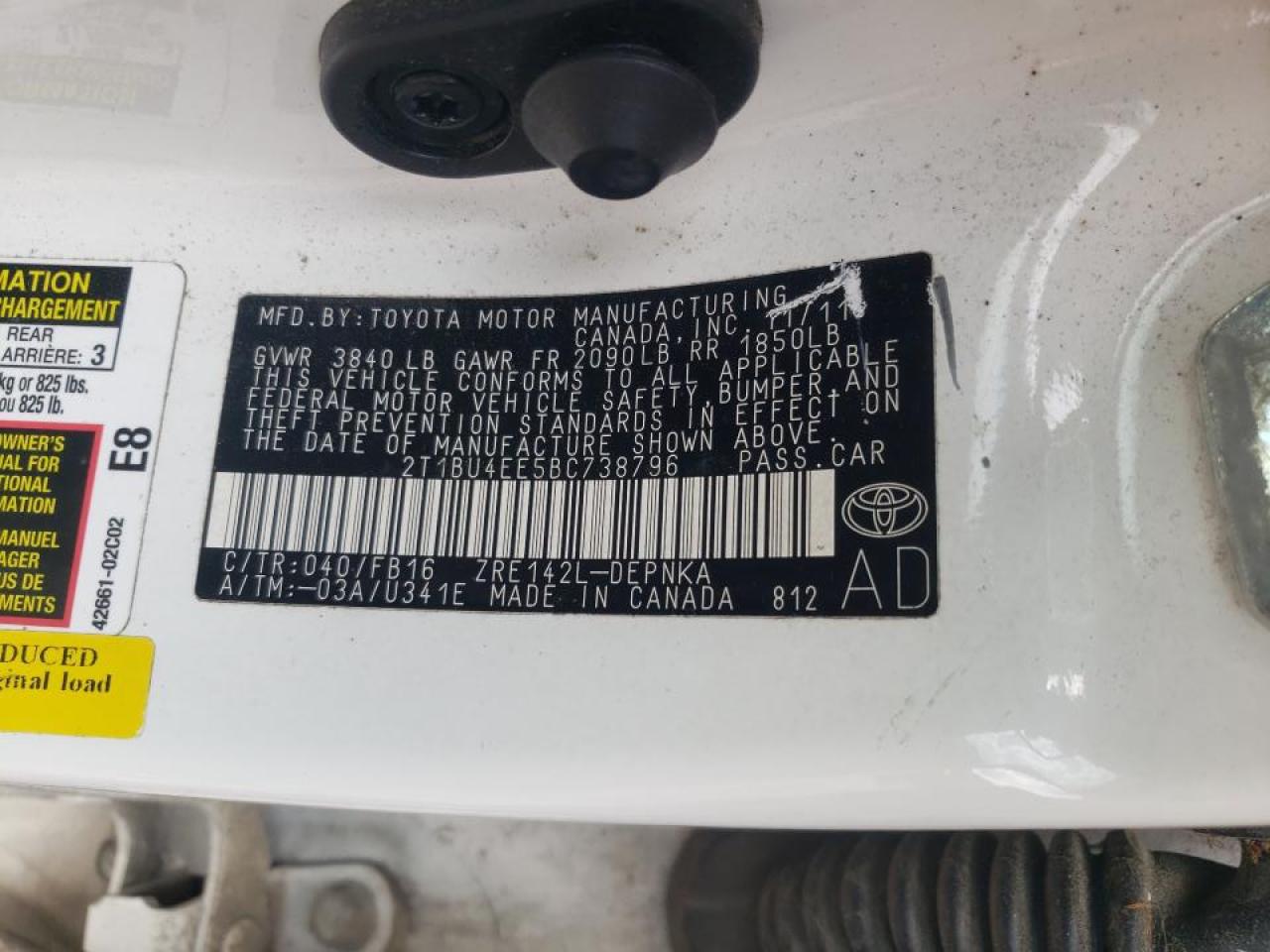 Photo 10 from auction – 2011 TOYOTA COROLLA 4 with VIN 2T1BU4EE5BC738796