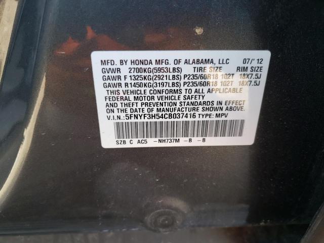 Photo 10 from auction – 2012 HONDA PILOT EXL with VIN 5FNYF3H54CB037416