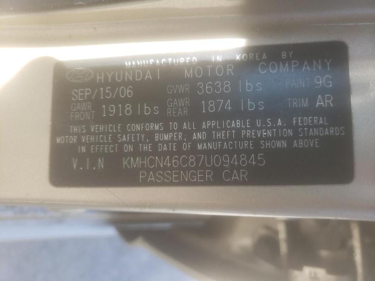 Photo 10 from auction – 2007 HYUNDAI ACCENT GLS with VIN KMHCN46C87U094845