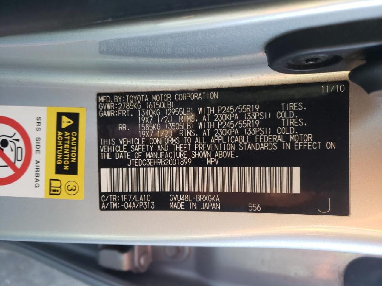 Photo 10 from auction – 2011 TOYOTA HIGHLANDER with VIN JTEDC3EH9B2001899