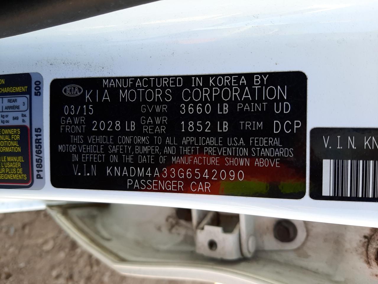 Photo 10 from auction – 2016 KIA RIO LX with VIN KNADM4A33G6542090