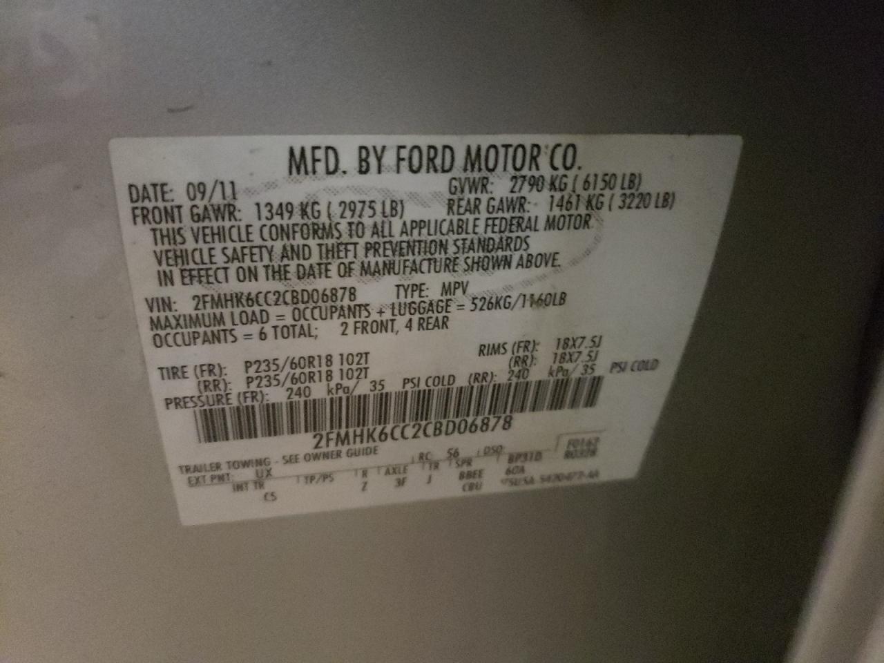 Photo 10 from auction – 2012 FORD FLEX SEL with VIN 2FMHK6CC2CBD06878