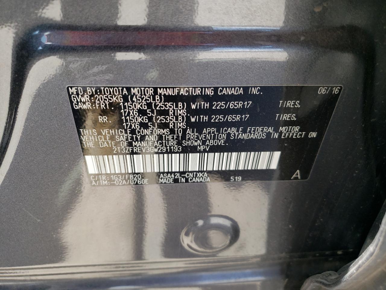 Photo 10 from auction – 2016 TOYOTA RAV4 LE with VIN 2T3ZFREV3GW291193