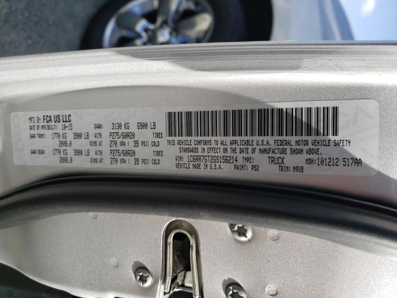 Photo 10 from auction – 2016 RAM 1500 SLT with VIN 1C6RR7GT2GS156214