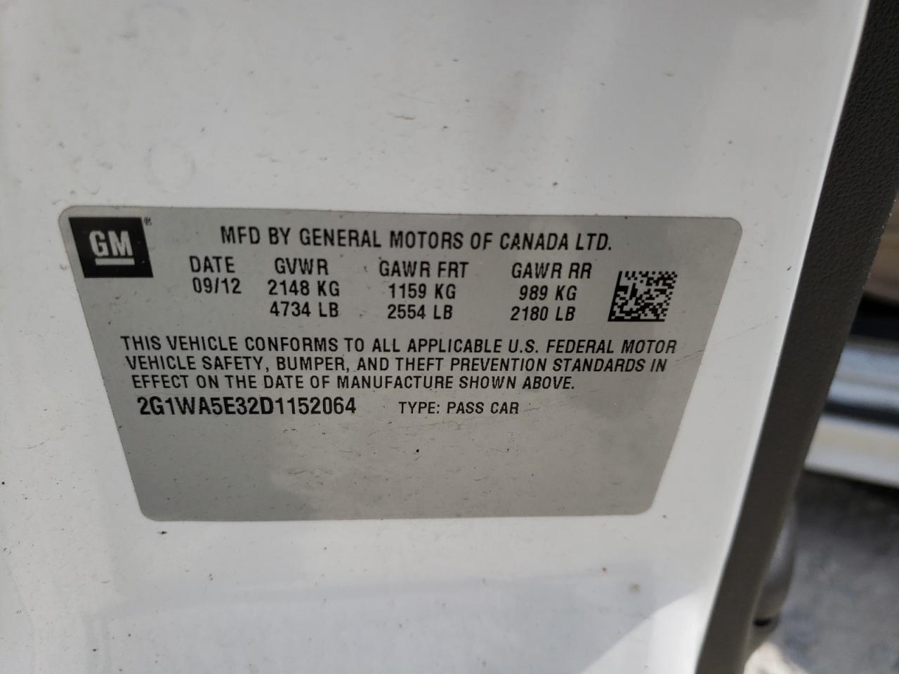 Photo 10 from auction – 2013 CHEVROLET IMPALA LS with VIN 2G1WA5E32D1152064