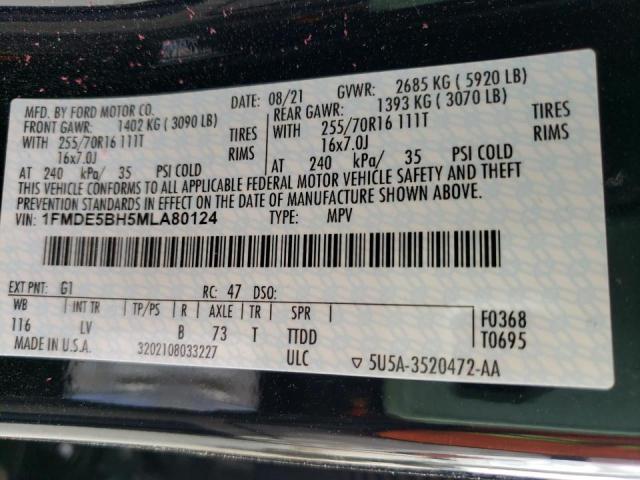 Photo 10 from auction – 2021 FORD BRONCO BAS with VIN 1FMDE5BH5MLA80124