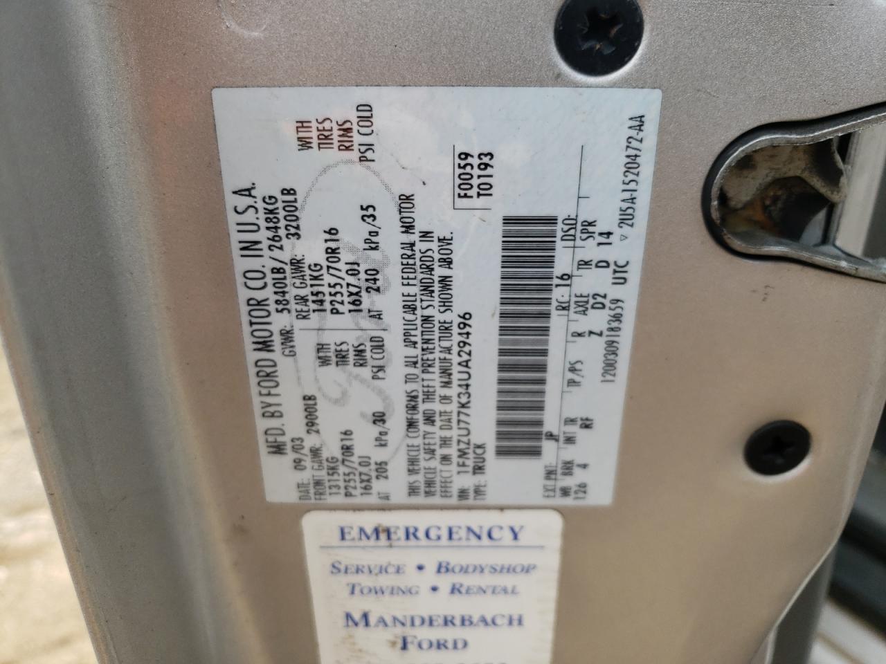 Photo 10 from auction – 2004 FORD EXPLORER S with VIN 1FMZU77K34UA29496