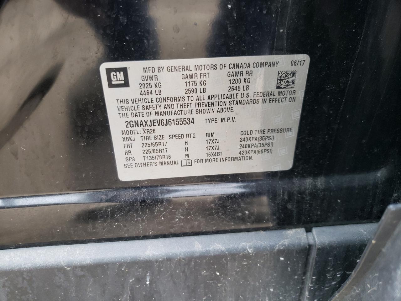 Photo 10 from auction – 2018 CHEVROLET EQUINOX LT with VIN 2GNAXJEV6J6155534