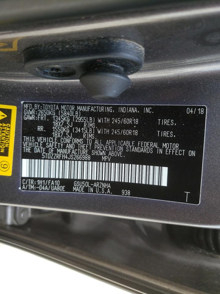 Photo 10 from auction – 2018 TOYOTA HIGHLANDER with VIN 5TDZZRFH4JS266988