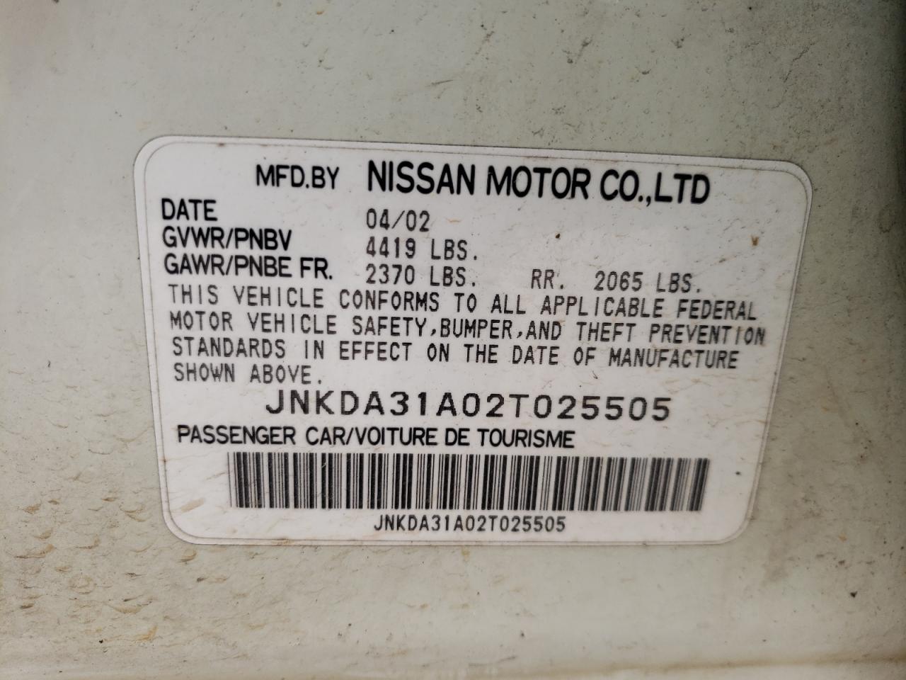 Photo 10 from auction – 2002 INFINITI I35 with VIN JNKDA31A02T025505