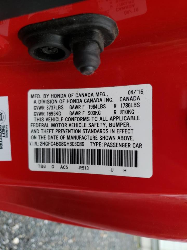 Photo 10 from auction – 2016 HONDA CIVIC LX with VIN 2HGFC4B08GH303086