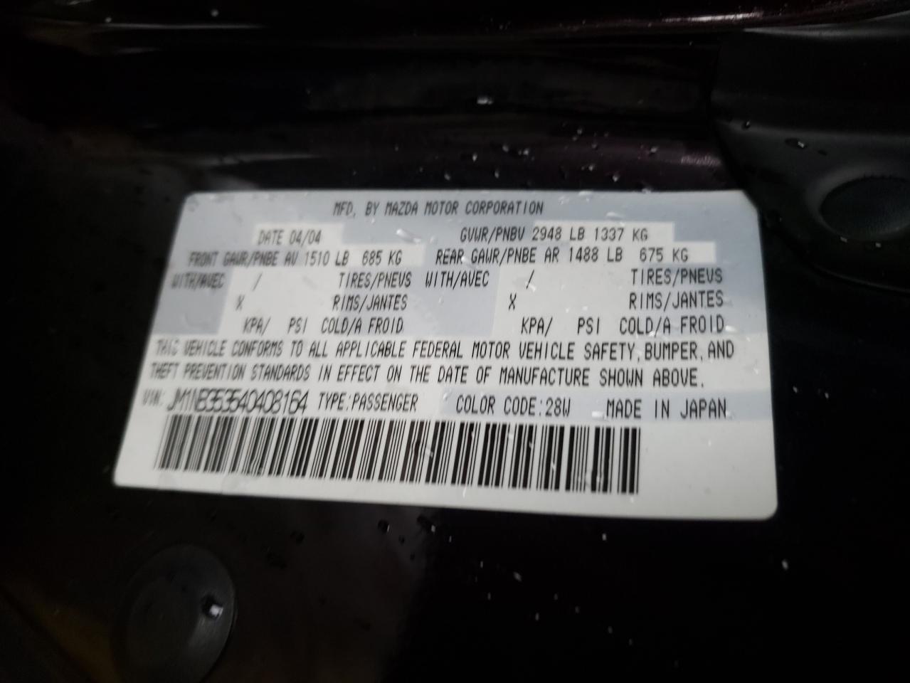 Photo 10 from auction – 2004 MAZDA MX-5 MIATA with VIN JM1NB353540408164