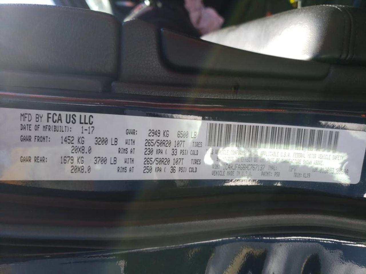 Photo 10 from auction – 2017 JEEP GRAND CHER with VIN 1C4RJFAG6HC767137