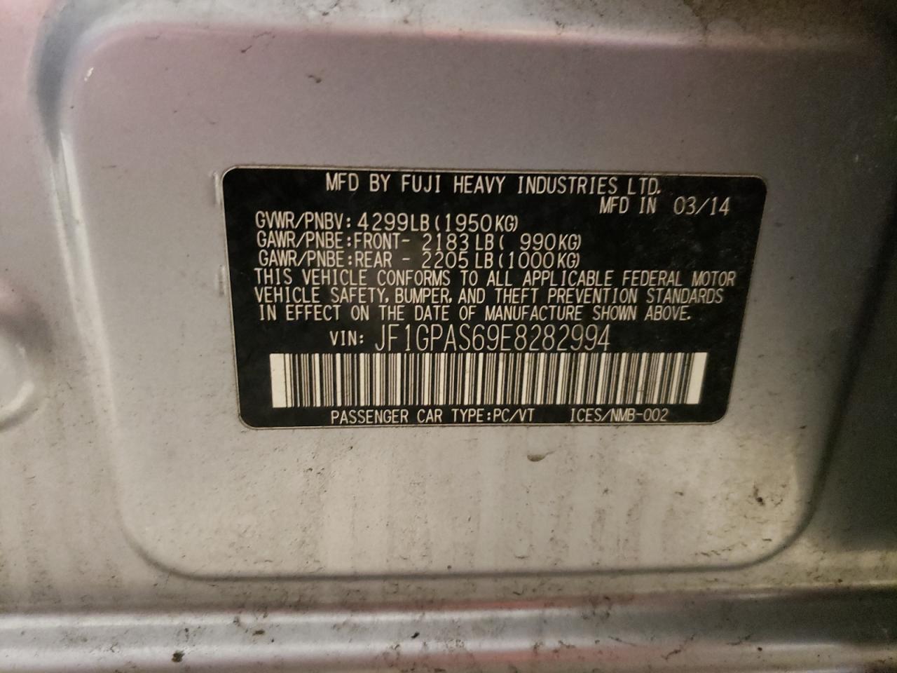 Photo 10 from auction – 2014 SUBARU IMPREZA SP with VIN JF1GPAS69E8282994