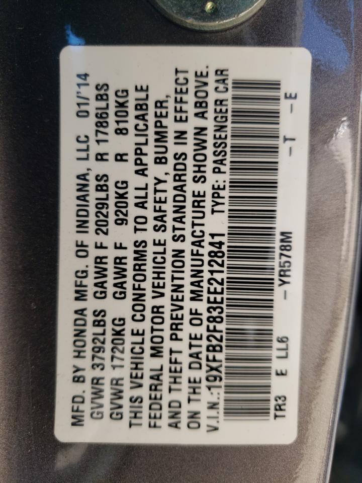 Photo 10 from auction – 2014 HONDA CIVIC EX with VIN 19XFB2F83EE212841
