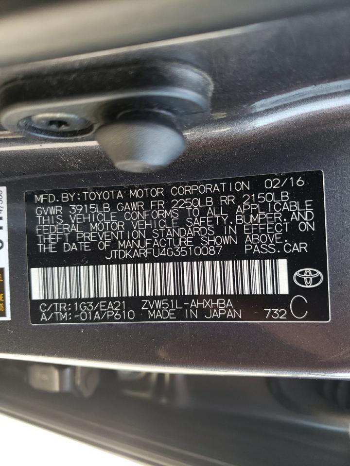Photo 10 from auction – 2016 TOYOTA PRIUS with VIN JTDKARFU4G3510087