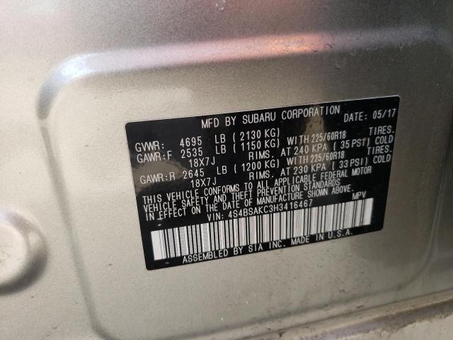 Photo 10 from auction – 2017 SUBARU OUTBACK 2. with VIN 4S4BSAKC3H3416467