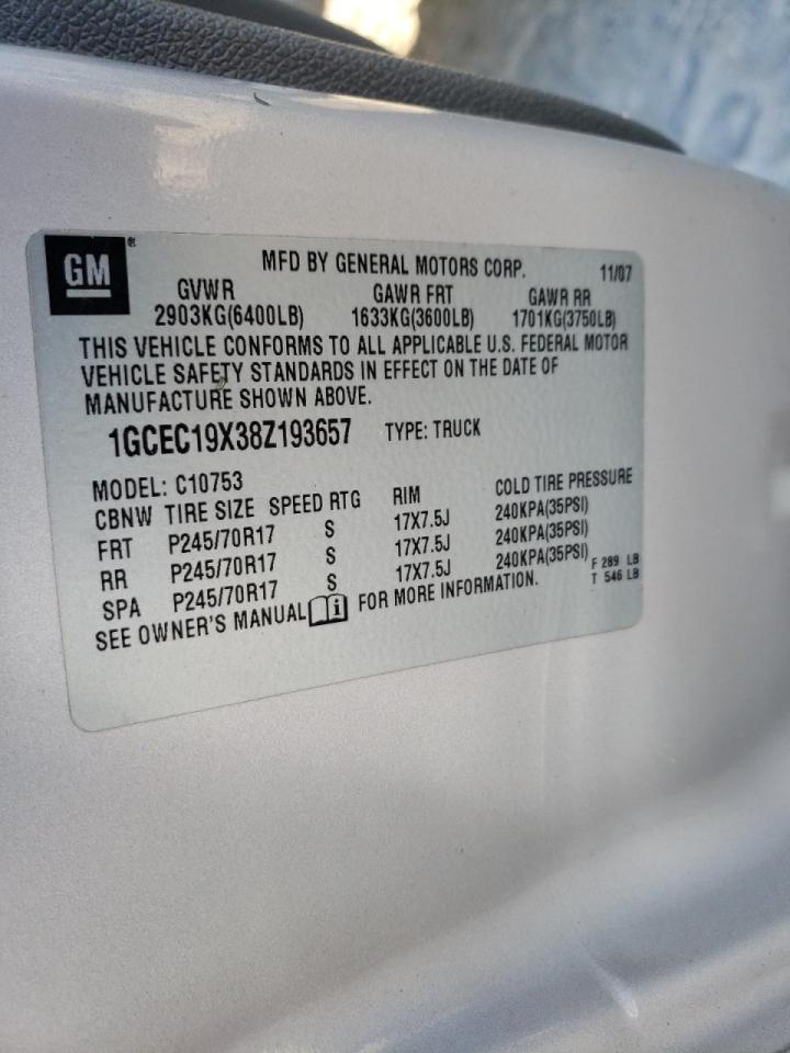 Photo 10 from auction – 2008 CHEVROLET SILVERADO with VIN 1GCEC19X38Z193657