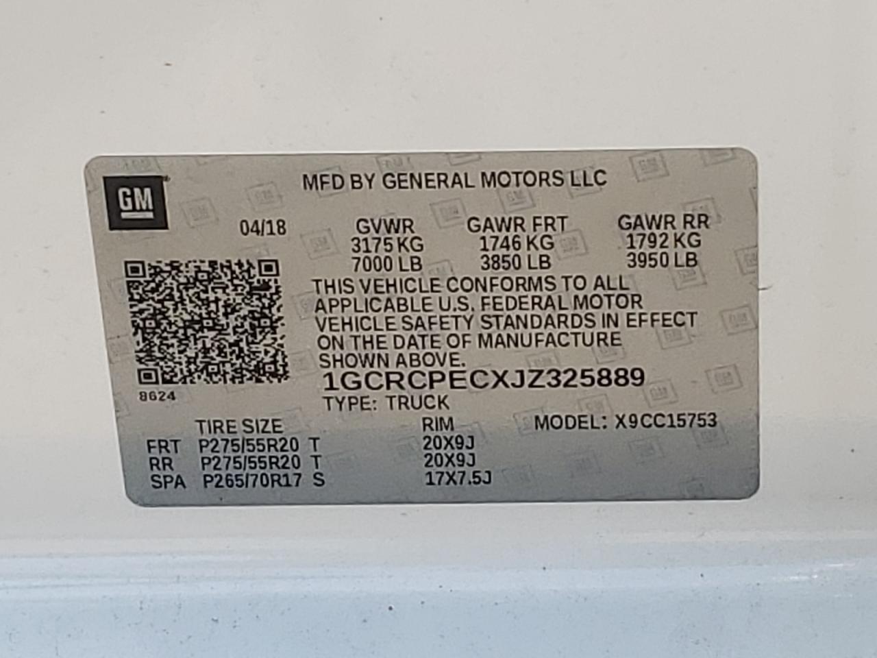 Photo 10 from auction – 2018 CHEVROLET SILVERADO with VIN 1GCRCPECXJZ325889
